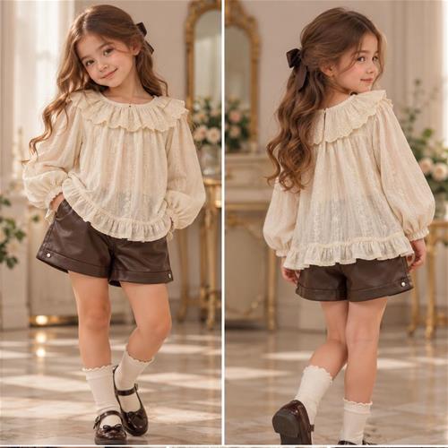 شومیز کرم یقه دار خامه دوزی /کد :9434