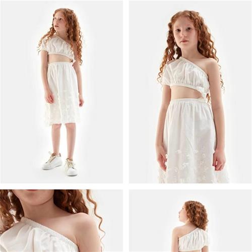 پیراهن سفید یقه رومی فشن دخترانه مارک tyess کد 322647